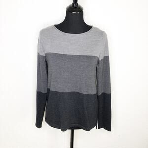 Eileen Fisher gray black striped merino wool sweater size Extra Small XS